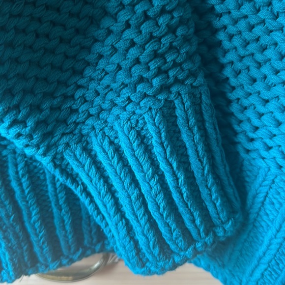 🎉 Free People | Turquoise Chunky Knit Cropped Half Turtleneck Sweater Size S/P - Picture 5 of 7
